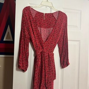 Free People Red Floral Wrap Dress